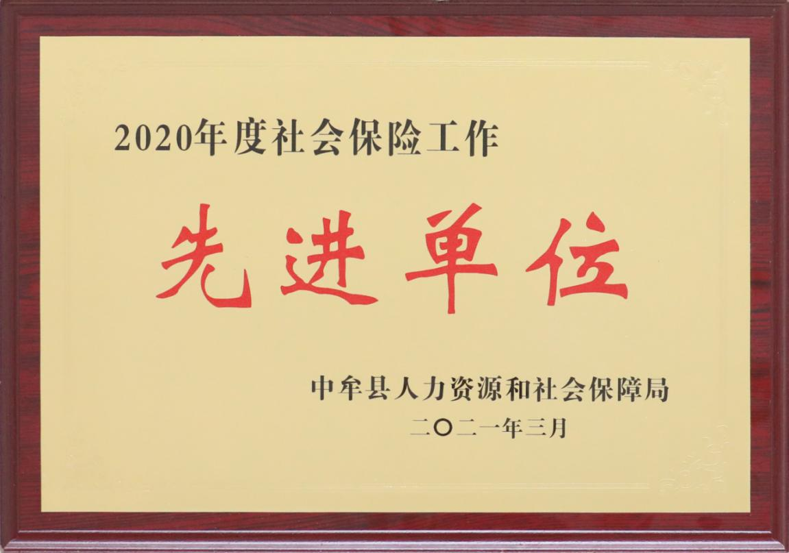 公司荣获2020年度社会保险工作先进单位